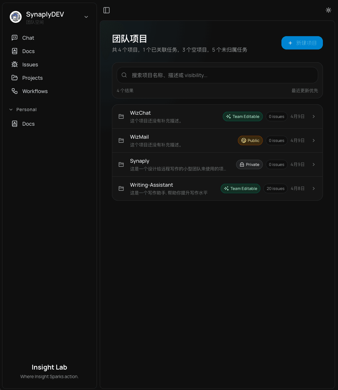 Synaply remote collaboration workspace for projects, issues, workflows, and docs